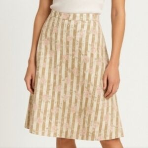 Vintage Rose Stripe Tan Cream Floral Cotton Green A-line Pink Y2K Skirt Medium